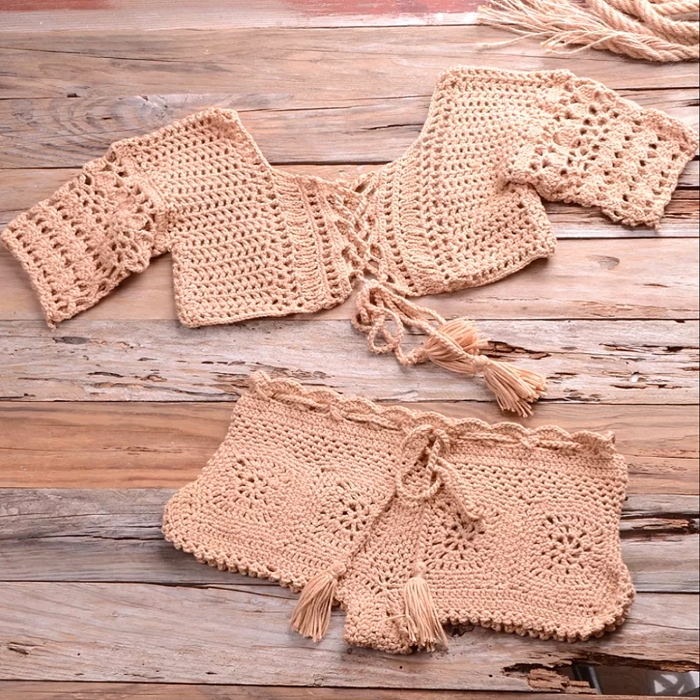 Beige crochet bikini set